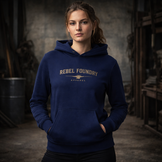 Rebel Foundry Women’s Core Midweight Hoodie – Wordmark - Navy