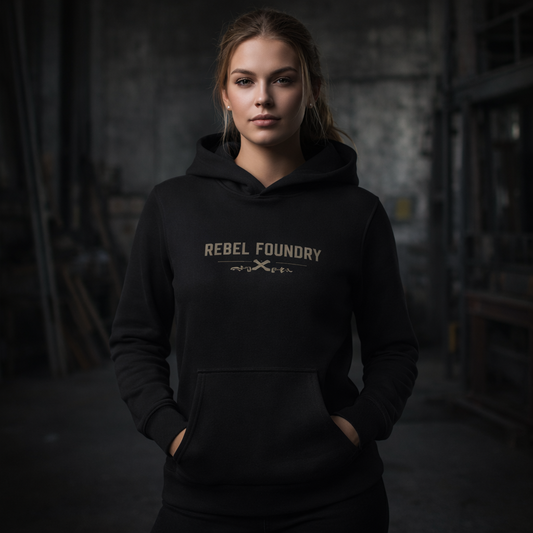 Rebel Foundry Women’s Core Midweight Hoodie – Wordmark - Black
