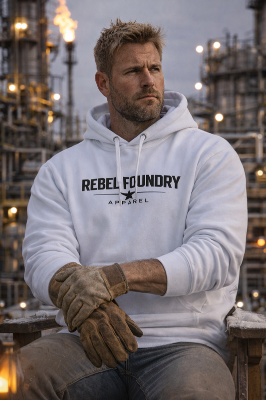 Rebel Foundry Men’s Flagship Heavyweight Hoodie
 - White