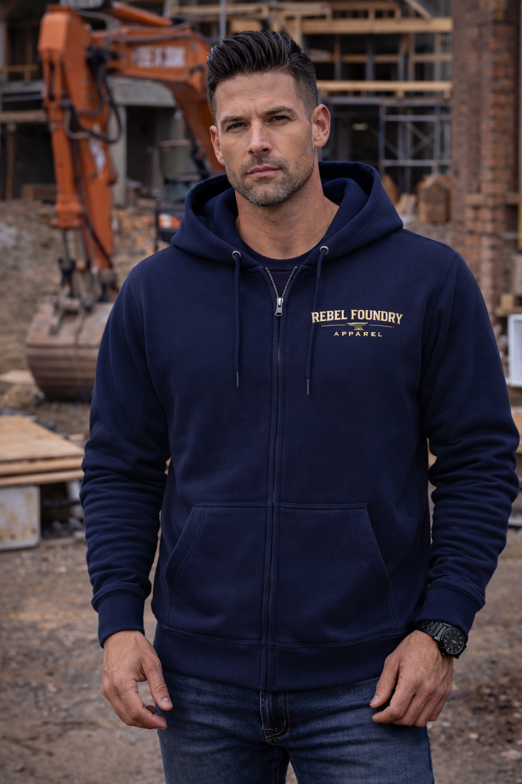 Rebel Foundry Men’s Core Heavyweight Zip Hoodie - Navy
