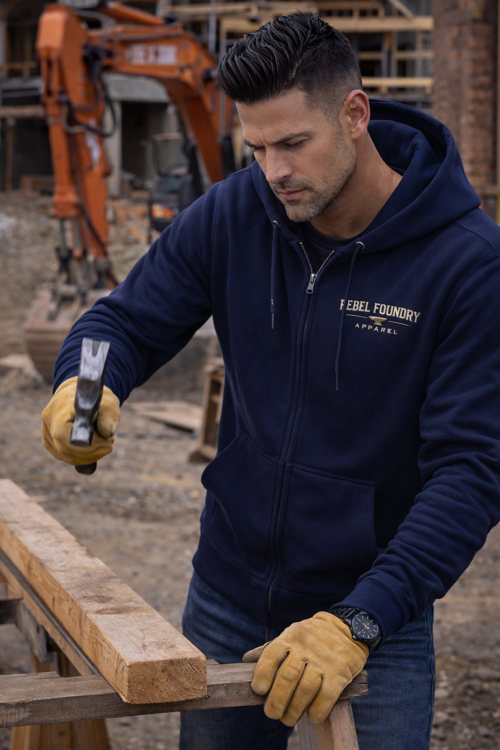 Rebel Foundry Men’s Core Heavyweight Zip Hoodie - Navy