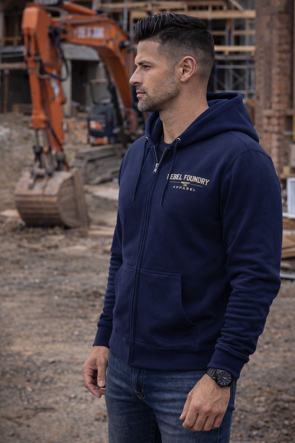 Rebel Foundry Men’s Core Heavyweight Zip Hoodie - Navy