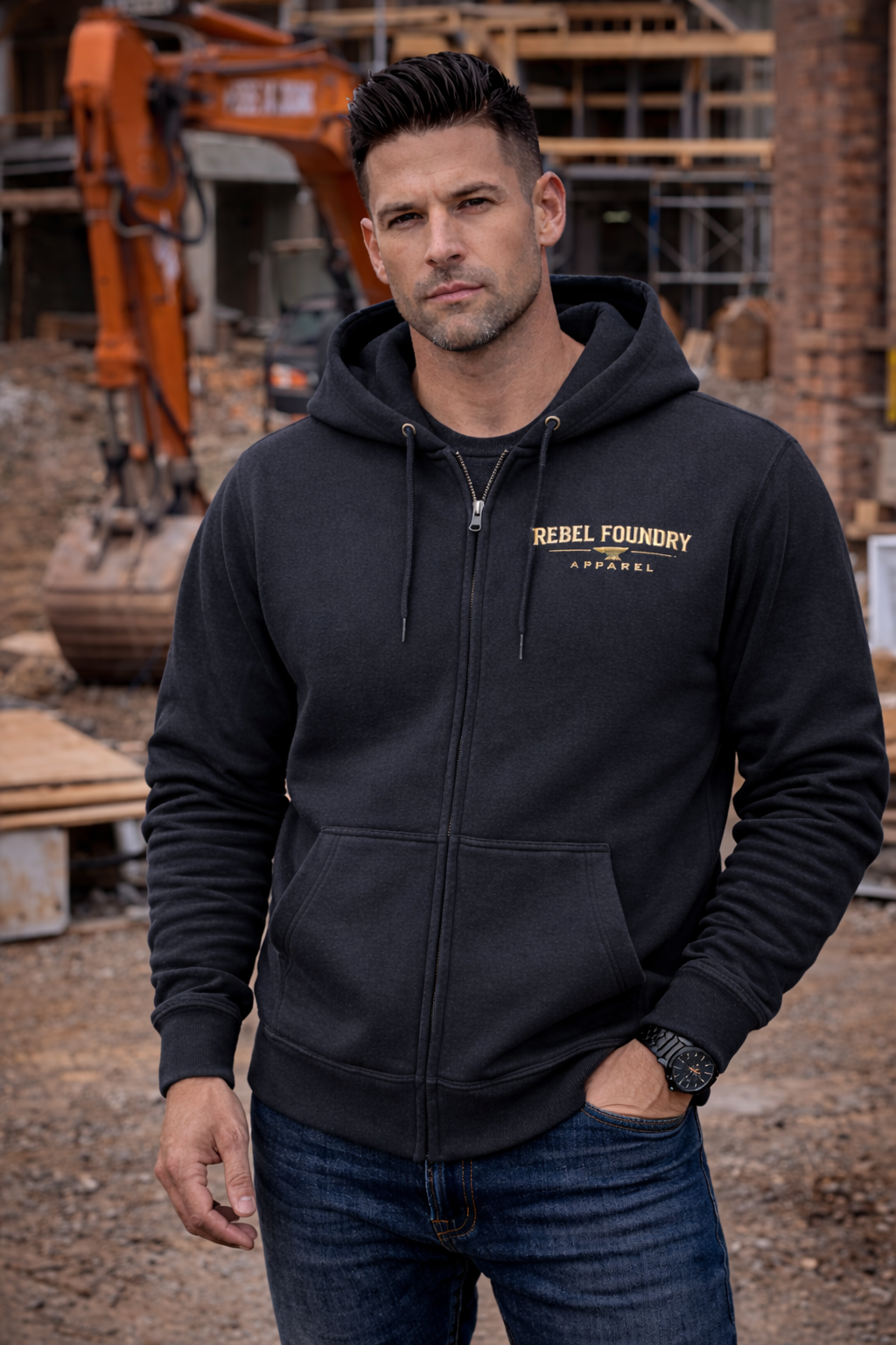 Rebel Foundry Men’s Core Heavyweight Zip Hoodie - Charcoal