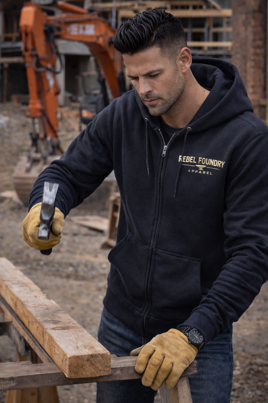 Rebel Foundry Men’s Core Heavyweight Zip Hoodie - Charcoal