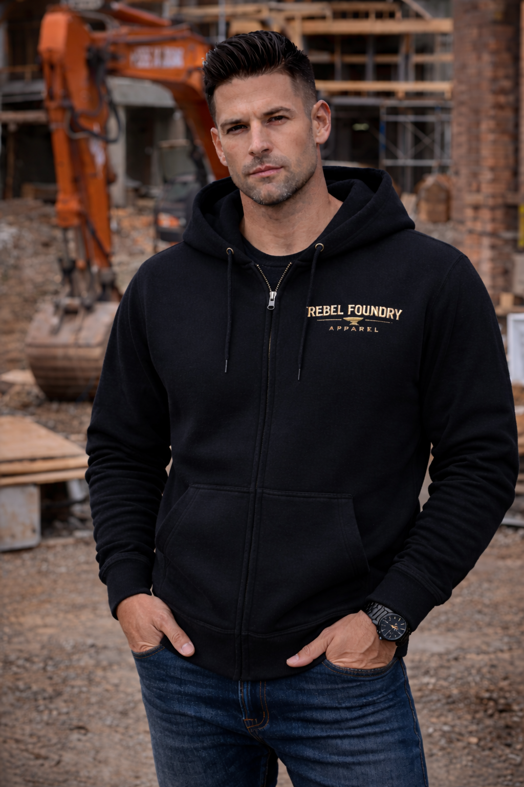 Rebel Foundry Men’s Core Heavyweight Zip Hoodie - Black