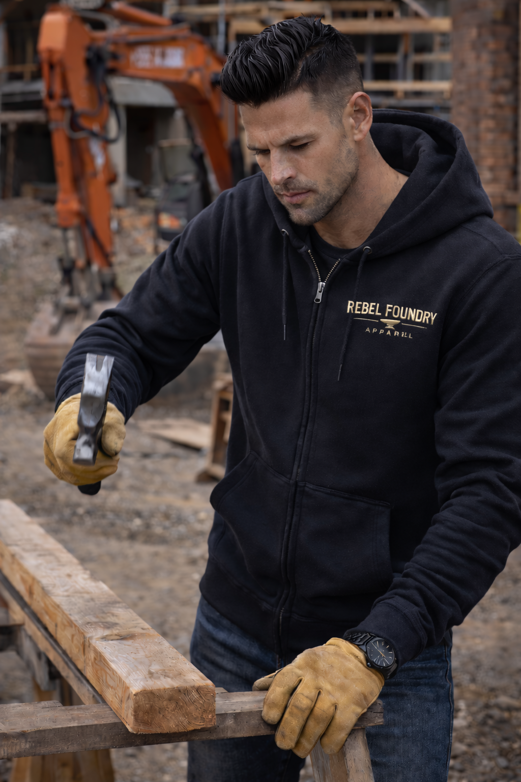 Rebel Foundry Men’s Core Heavyweight Zip Hoodie - Black