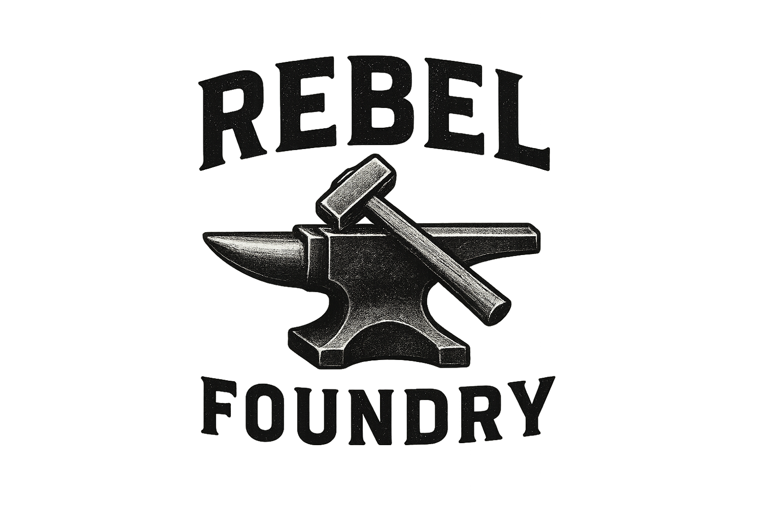 Generate a logo with an anvil and hammer.  Put the word Rebel above it and Foundry below it.